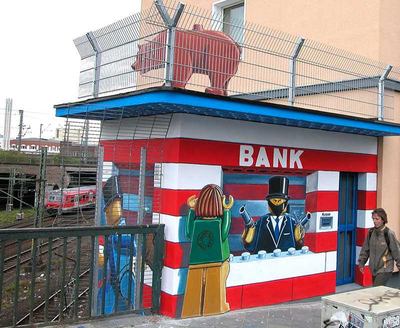 2009 Bad Bank Düsseldorf, Ackerstr.41, Eisenbahnbrücke, Klaus Klinger, Farbfieber e.V.